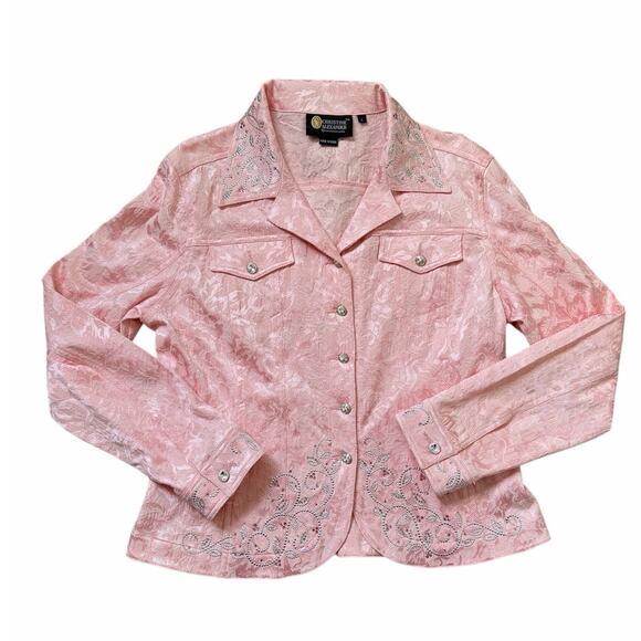 Christine Alexander Jackets & Blazers - Christine Alexander Textured Embellished Rhinestones Pink Denim Jacket Old Money